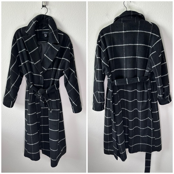 NEW LOOK belted maxi coat in black window check SZ US 4 - Picture 2 of 6